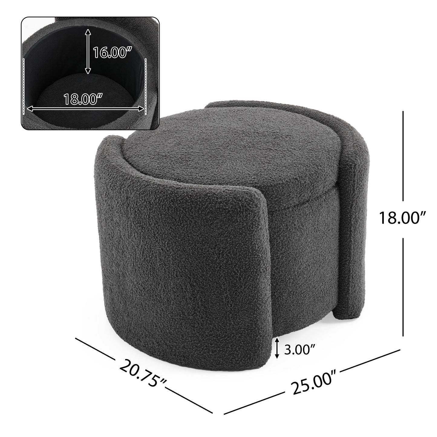 Cozy Boucle Storage Ottoman: Stylish Comfort With Hidden Storage - Gray