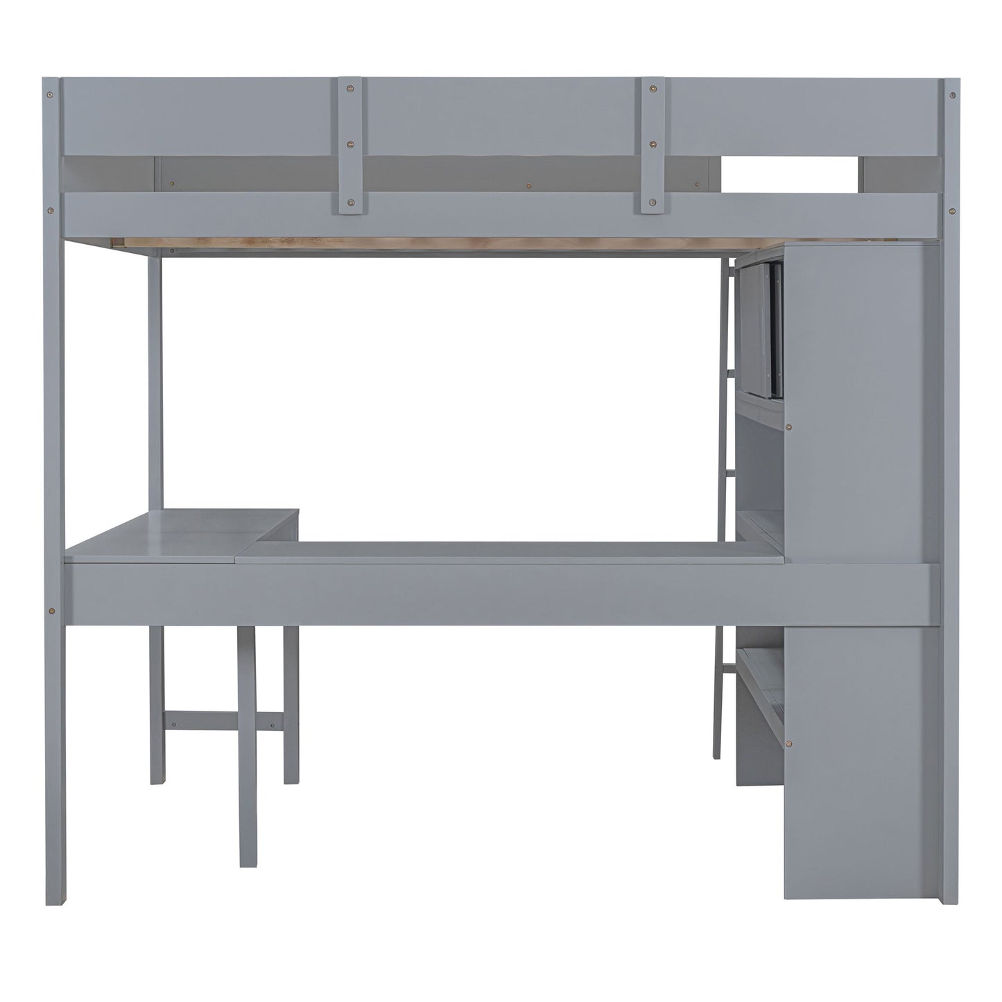 Full Size Modern Loft Bed With Desk And Shelves - Gray