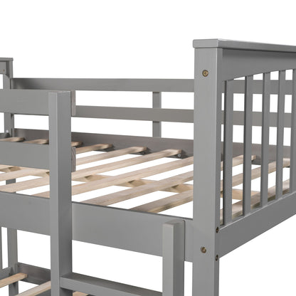 Full Over Full Bunk Bed With Ladder For Bedroom - Gray