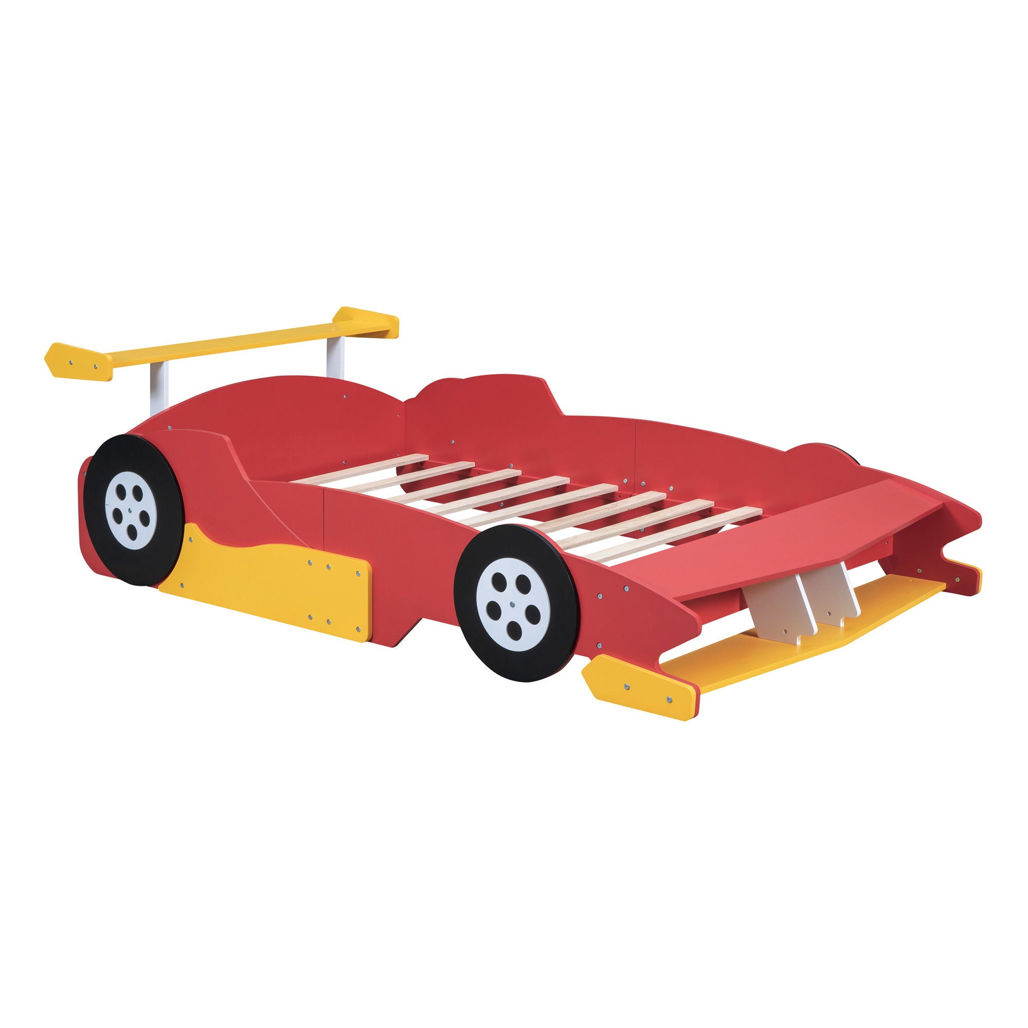 Full Size Race Car Shaped Platform Bed With Wheels - Red