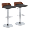 Maya - Mid-Century Modern Adjustable Barstool With Swivel With Rounded Rectangle Footrest (Set of 2) - Chrome / Walnut / Charcoal