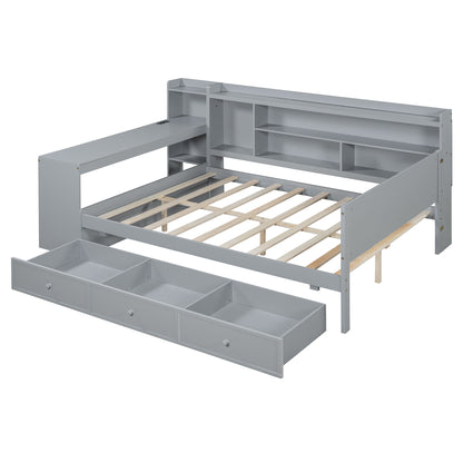 Full Size Daybed With 3 Drawers USB Ports And Desk - Gray