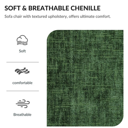 Modern Oversized Chair With Ottoman, Chenille Fabric Sofa Bed, Accent Chair Comfy Sofa With Cupholders And USB Charging Ports Chair For Living Room, Bedroom, Apartment - Green