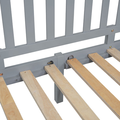 Full Size Daybed With Fence Guardrails And 2 Drawers - Gray