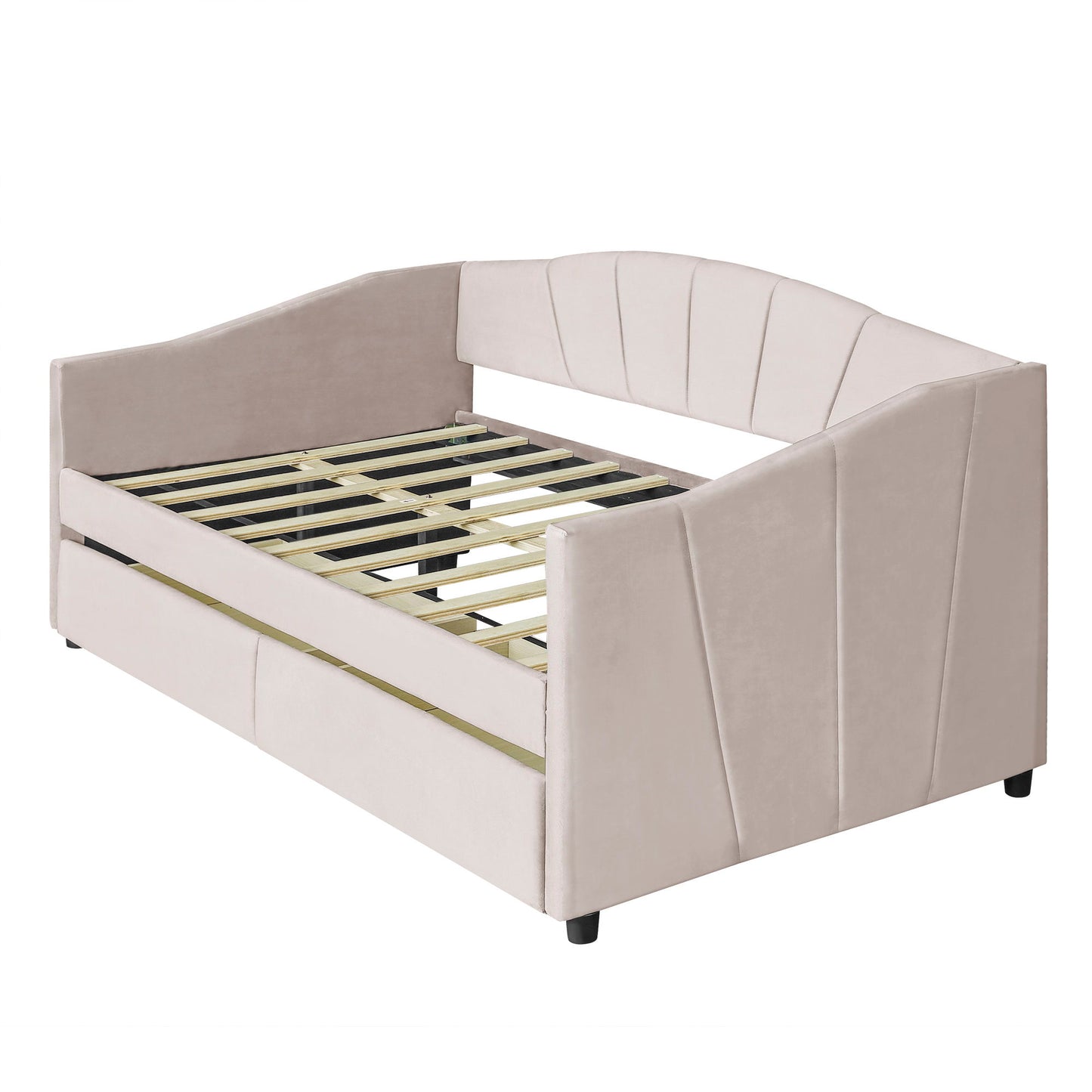 Twin Size Upholstered Daybed With Two Drawers And Slat - Beige