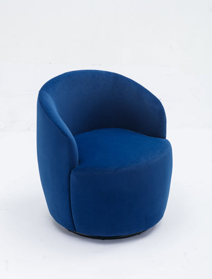 Velvet Fabric Swivel Accent Armchair Barrel Chair With Black Powder Coating Metal Ring - Blue