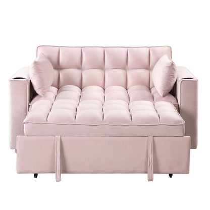 Multi Functional Sofa Bed With Cup Holder And USB Port For Living Room Or Apartments - Pink