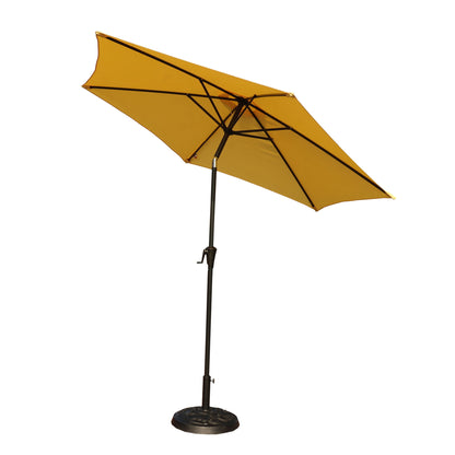 8.8' Outdoor Aluminum Patio Umbrella, Patio Umbrella, Market Umbrella With 33 Pounds Round Resin Umbrella Base, Push Button Tilt And Crank Lift - Yellow