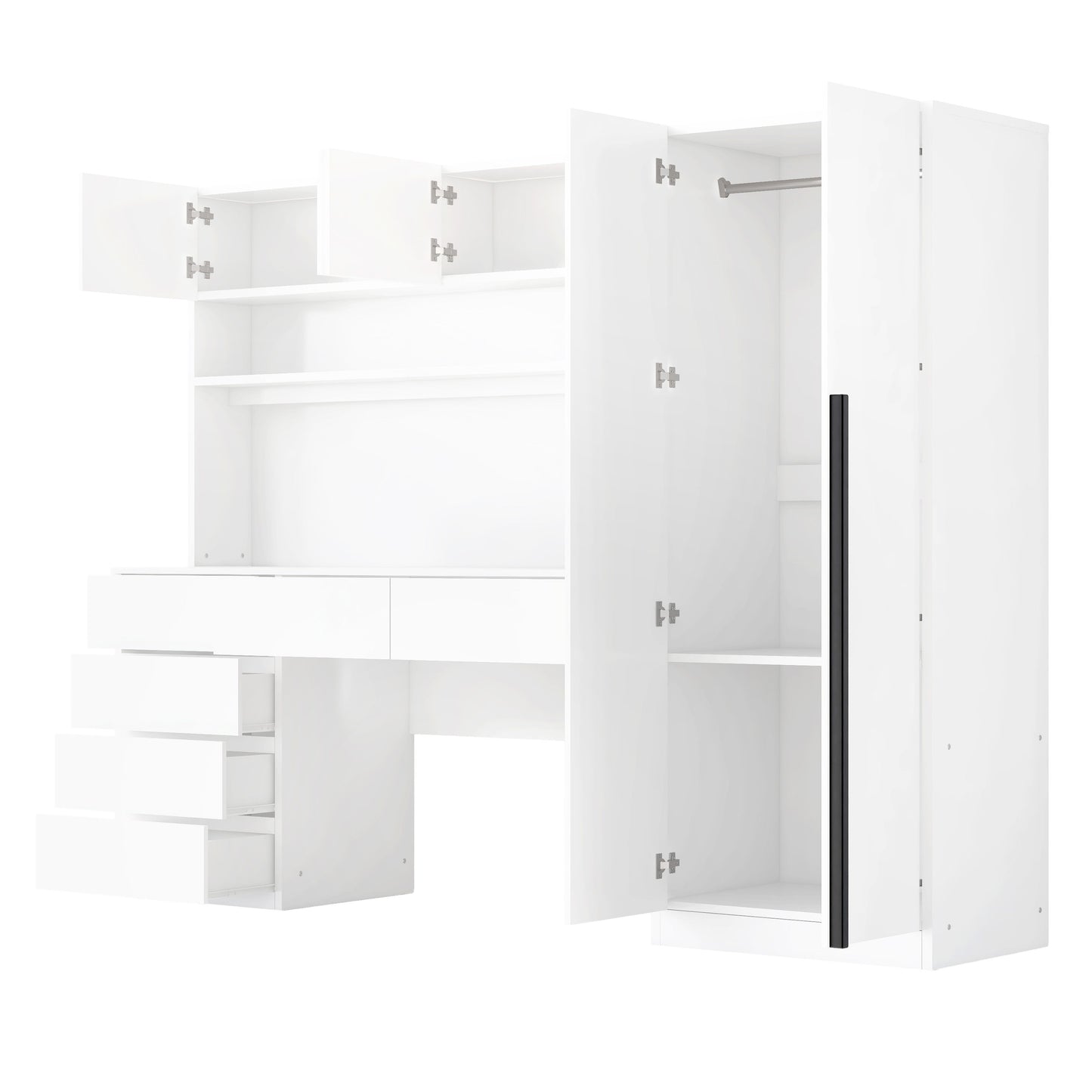 2 Door Storage Desk Wardrobe For Bedroom With Shelves And Drawers - White