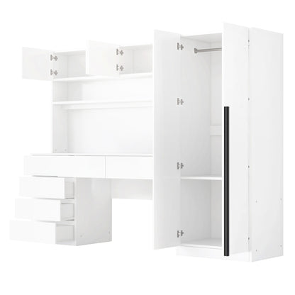 2 Door Storage Desk Wardrobe For Bedroom With Shelves And Drawers - White