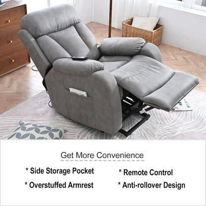 35.4" Electric Power Lift Recliner Chair, Fabric Recliner Chair, Home Theater Seating, Living Room Chair, Side Pocket, Remote Control - Light Gray