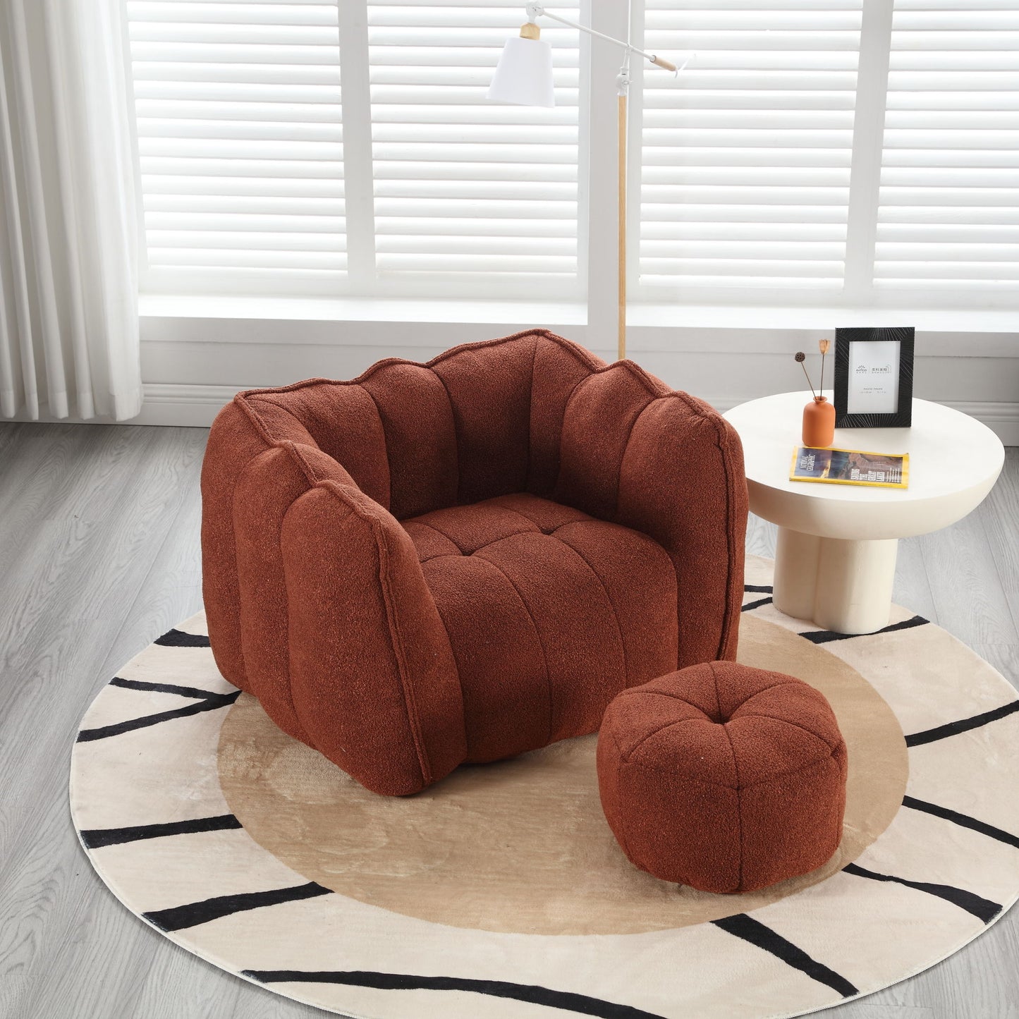 Soft Bean Bag Chair With High Resilient Foam (Chips) - Red / Brown
