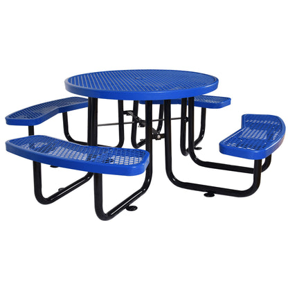 Round Outdoor Steel Picnic Table With Umbrella Pole - Blue
