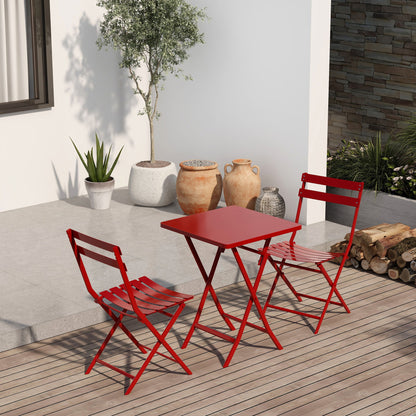 3 Piece Patio Bistro Set Of Foldable Square Table And Chairs - Red