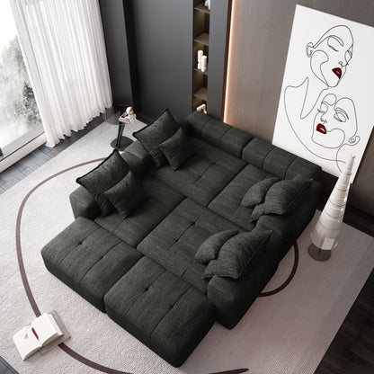 Modern Oversized Modular Sectional Sofa, Sparkling Chenille Fabric Soft Cushion Sofa With 8 Pillows, 8 Pieces Diy Combination Tufted Sofa, No Assembly Required - Black
