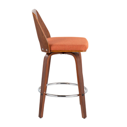 Trilogy - Mid-Century Modern Counter Stool (Set of 2) - Walnut / Orange