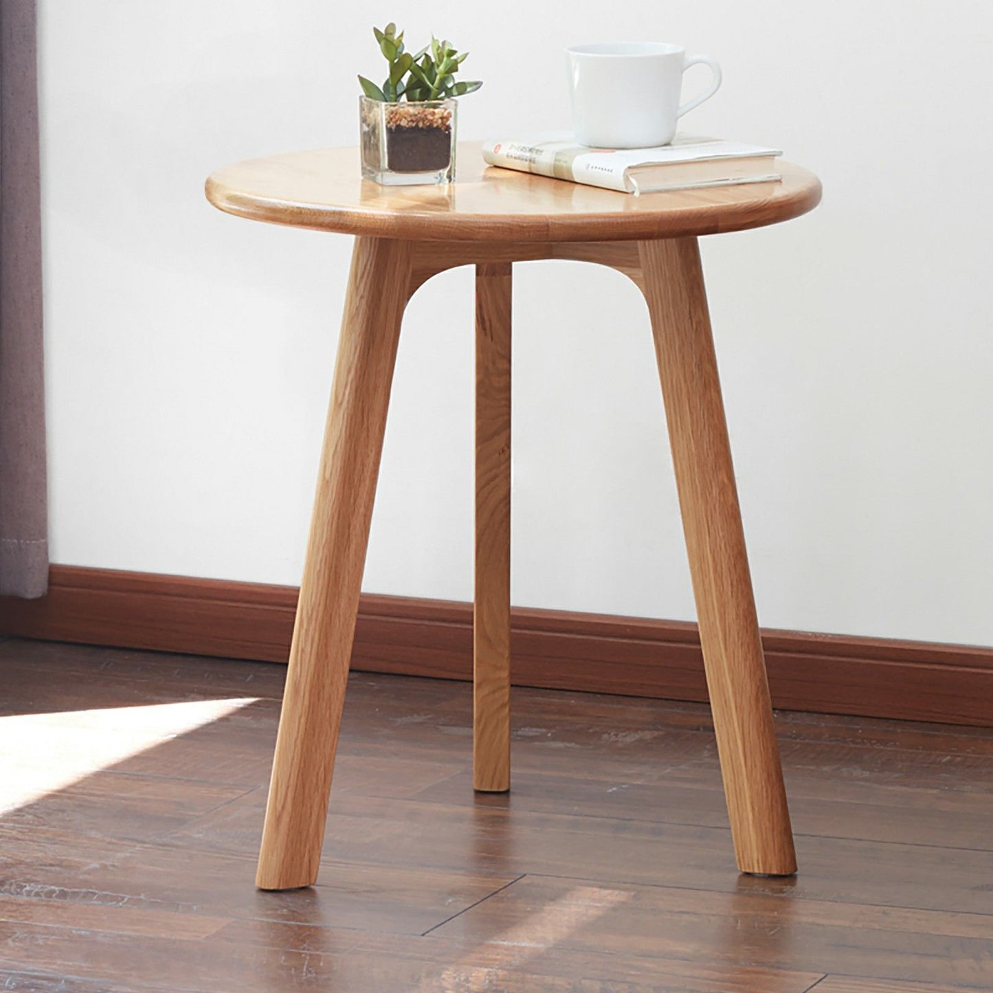 Round Small End Table, Side Table For Bedroom & Balcony - Natural
