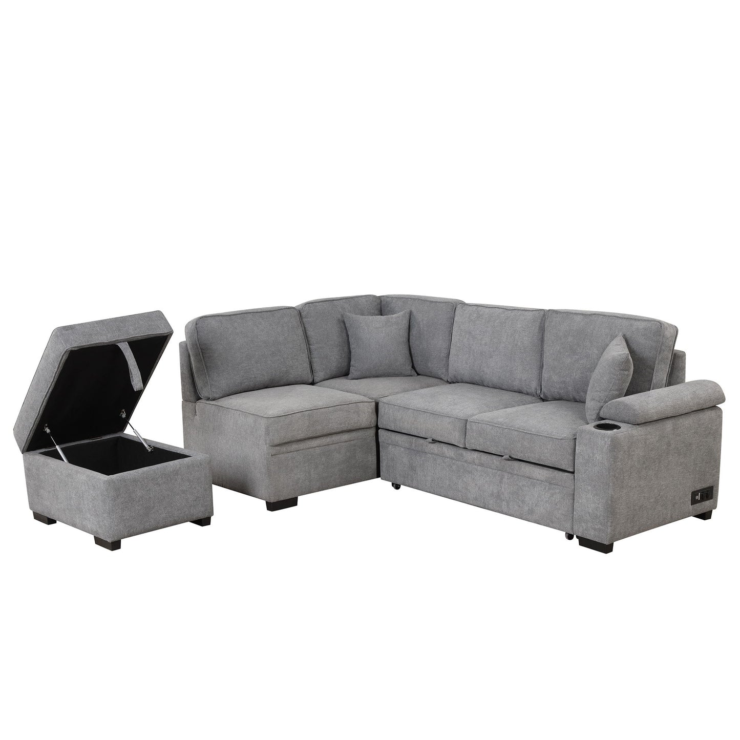Sleeper Sofa Bed, 2 In 1 Pull Out Sofa Bed L Shape Couch With Storage Ottoman For Living Room, Bedroom Couch And Small Apartment - Gray