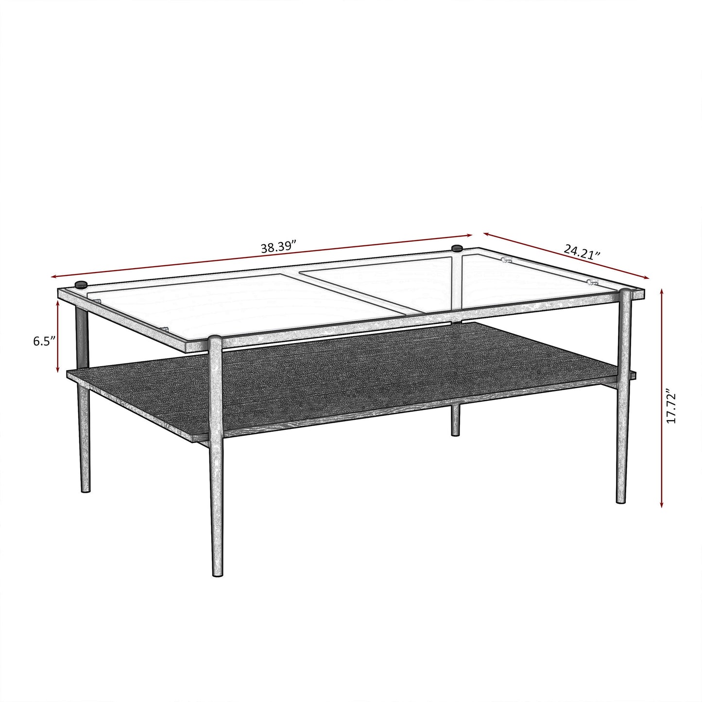Rectangle Coffee Table With Tempered Glass Top, Modern Table For Living Room - Gray / Black