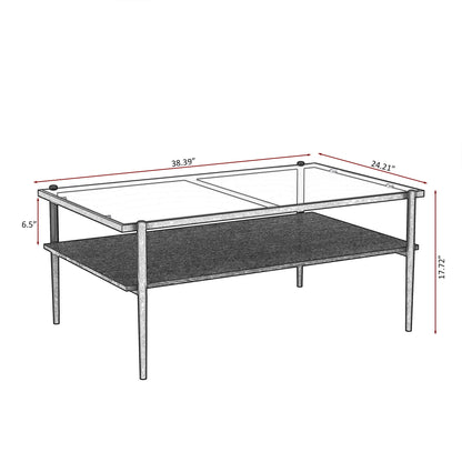 Rectangle Coffee Table With Tempered Glass Top, Modern Table For Living Room - Gray / Black