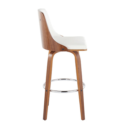 Gianna - Mid-Century Modern Fixed Height Barstool With Swivel With Round Footrest (Set of 2) - Walnut / White