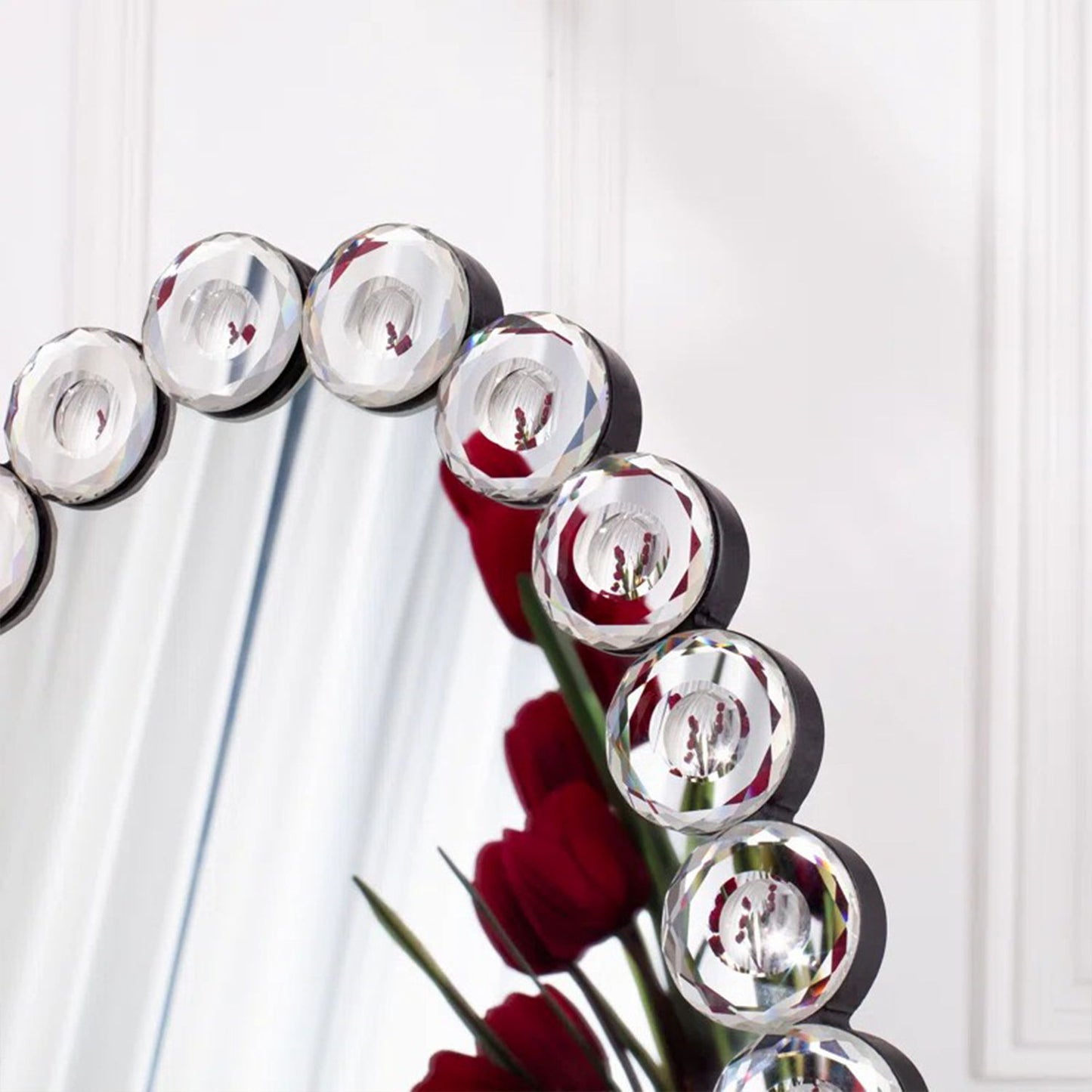 Crystal Full Length Mirror With Stand - Black / Silver