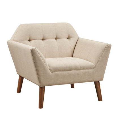 Mid - Century Lounge Chair With Button Tufting Polyester And Pecan Wood - Beige