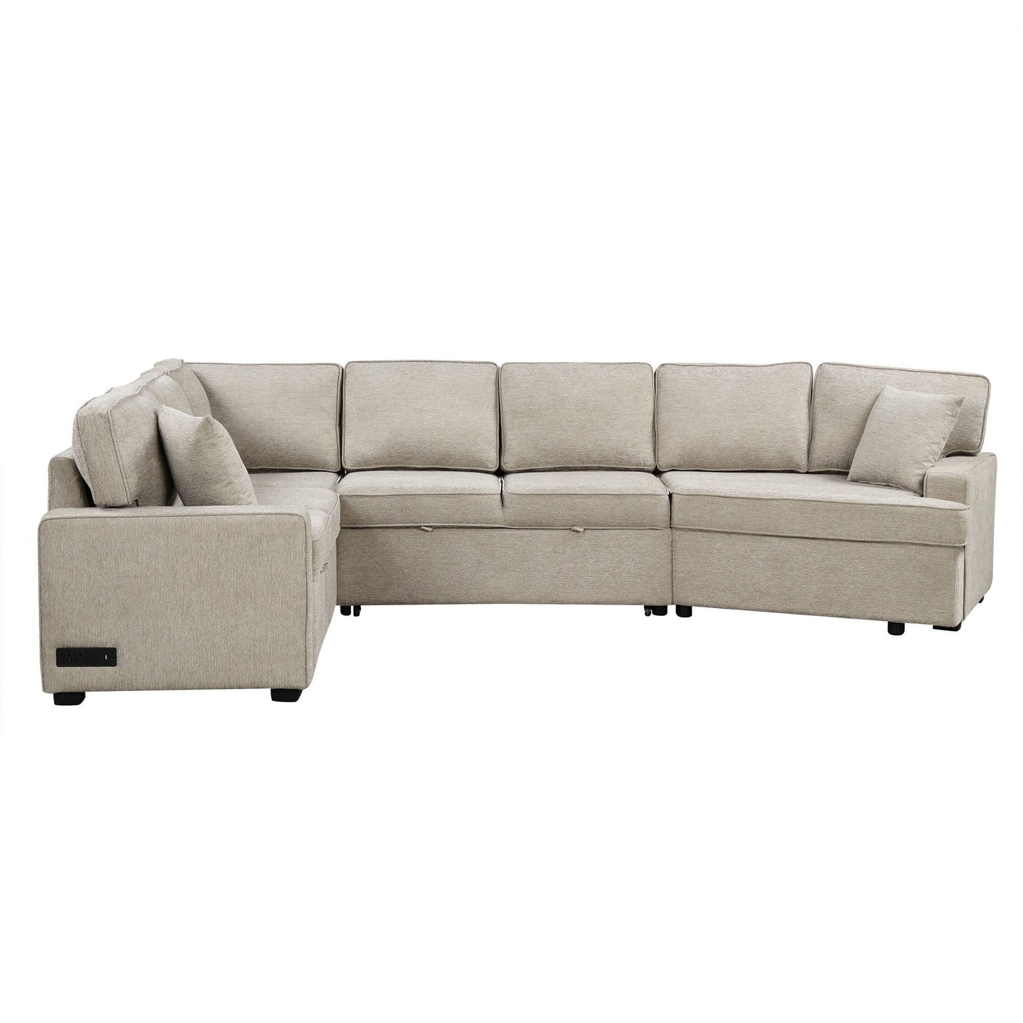 L-Shaped Sofa Sectional Sofa Couch Pull-Out Sofa Bed With Charging Devices And Cup Holders For Living Room - Beige