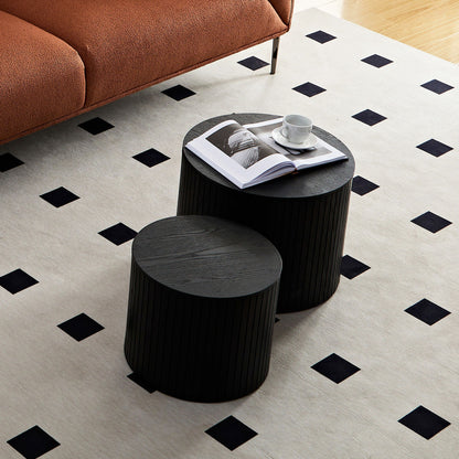Modern Nesting Coffee Table Set With Walnut Veneer - 2 Pieces For Living Room - Black
