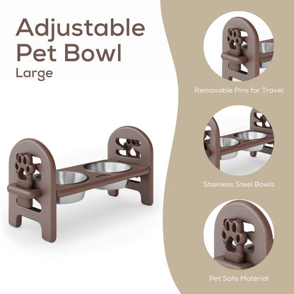 Adjustable Pet Bowl Travel Ready HDPE Durable Poly Lumber Recycled - Brown