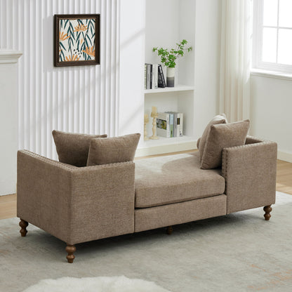 Upholstered Chaise Lounge Indoor With Nailheads, Sleeper Sofa Couch With 4 Throw Pillows & 2 Bolsters, Daybed With Rubberwood Legs - Taupe