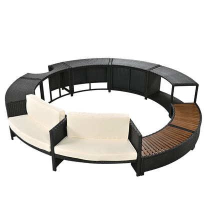 Spa Surround Spa Frame Patio Rattan Sofa Set With Storage Spaces, Mini Sofa And Comfortable Cushion For Patio, Backyard - Beige