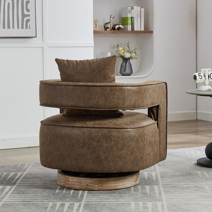 Swivel Accent Open Back Barrel Chair Modern Comfy Sofa Chair With Weathered Base For Living Room, Club Chair Leisure Arm Chair For Lounge - Coffee
