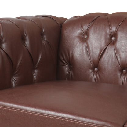 83.66" Width Traditional Square Arm Removable Cushion 3 Seater Sofa - Dark Brown