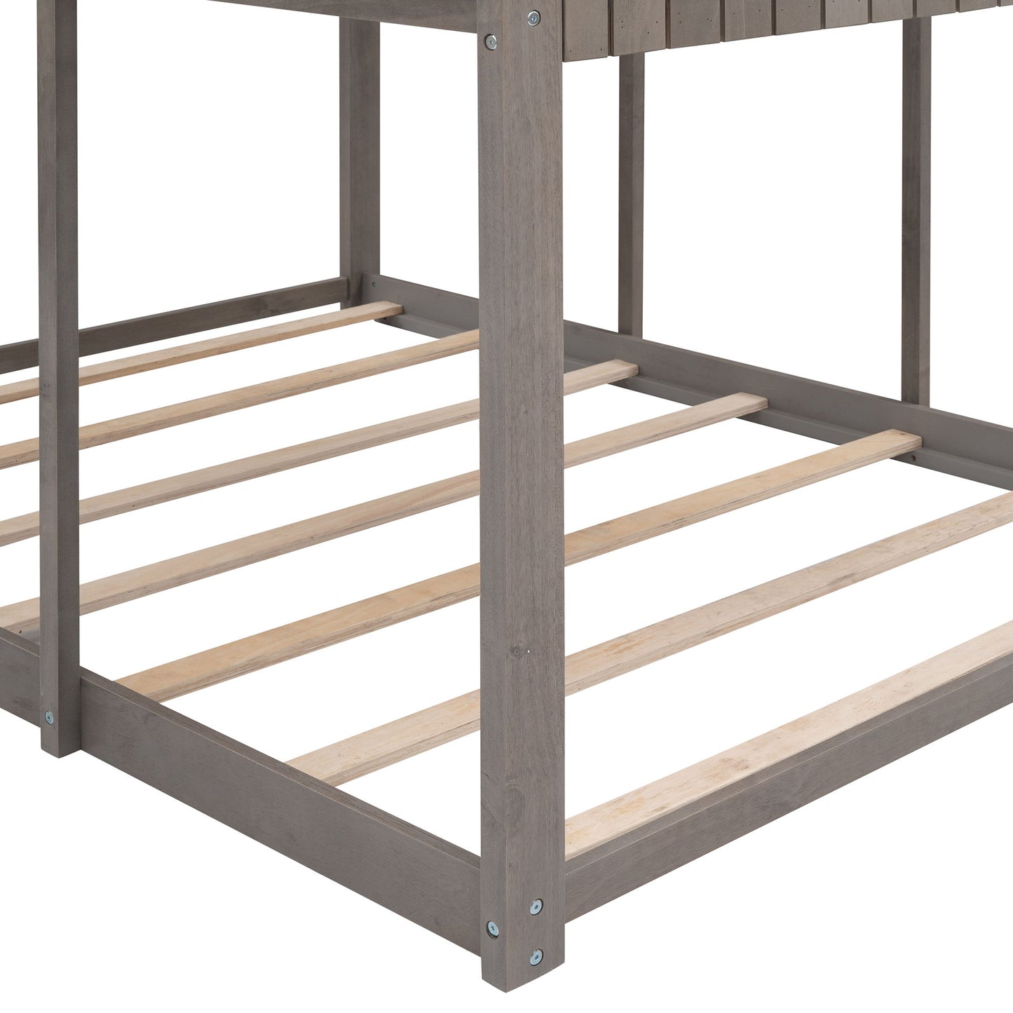 Full Over Full Bunk Bed With Roof, Window, Guardrail, Ladder - Antique Gray