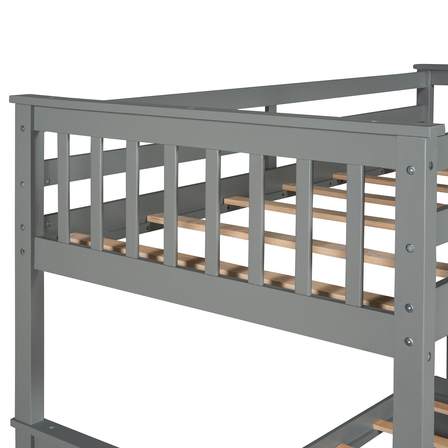 Twin Over Twin Bunk Bed With Ladders And 2 Storage Drawers - Gray