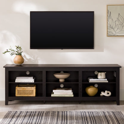 Modern Transitional 3 Shelf Open Storage 70" TV Stand For 80" TVs - Black