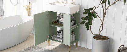 Bathroom Vanity, Combo Cabinet, Bathroom Storage Cabinet, Single Ceramic Sink, Right Side Storage - Green