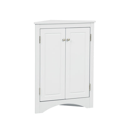 Triangle Bathroom Storage Cabinet With Adjustable Shelves, Freestanding Floor Cabinet For Home Kitchen - White
