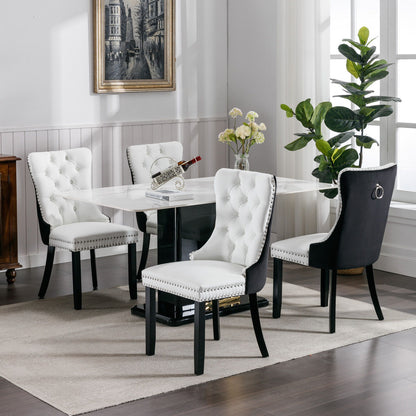 Nikki - Modern, High-End Tufted Solid Wood Contemporary And Velvet Upholstered Dining Chair With Wood Legs Nailhead Trim (Set of 2) - White / Black