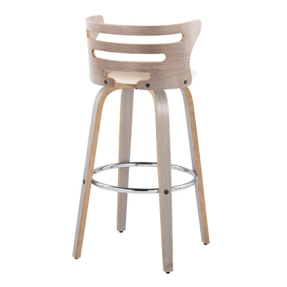 Cosini - Mid-Century Modern Fixed Height Barstool With Swivel With Round Footrest (Set of 2) - Light Gray / Cream