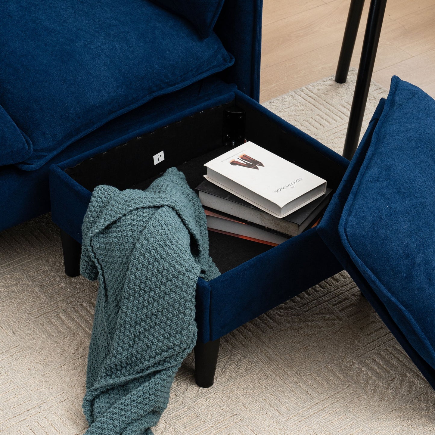 Convertible Combination Sofa, Sofa L Shaped, Sofa With Footstools With Storage Sofa For Living Room, Living Room 3 Seater Combination Sofa - Blue