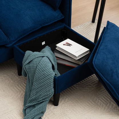 Convertible Combination Sofa, Sofa L Shaped, Sofa With Footstools With Storage Sofa For Living Room, Living Room 3 Seater Combination Sofa - Blue