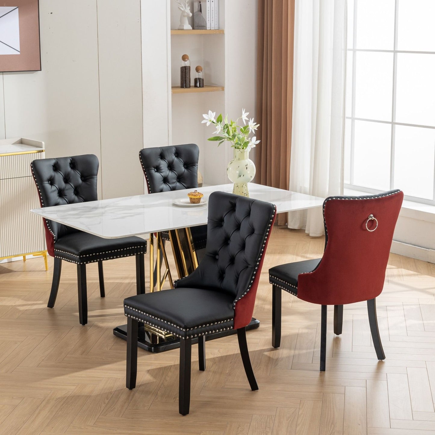 Nikki - Modern, High-End Tufted Solid Wood Contemporary And Velvet Upholstered Dining Chair With Wood Legs Nailhead Trim (Set of 2) - Black / Winered / Burgundy