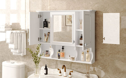 Wall Mounted Bathroom Medicine Cabinet, Modern Bathroom Wall Cabinet With Mirror, Mirror Cabinet With Open Shelves - White