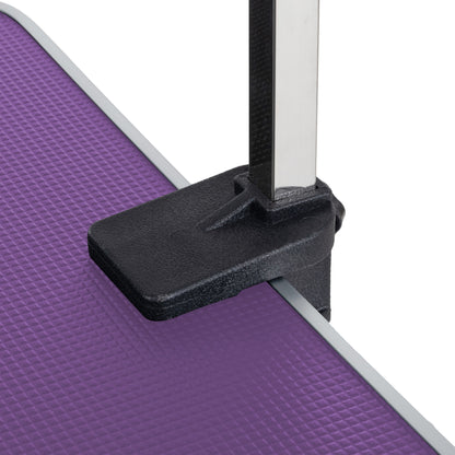 Folding Dog Pet Grooming Table Stainless Steel Frame, Rubber Mat On Board With Adjustable Arm And Clamps Pet Dog Cat Grooming Table - Purple