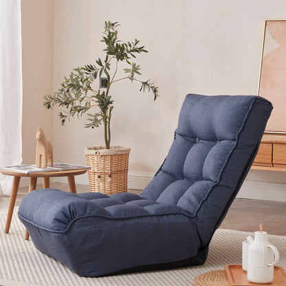 Single Sofa Reclining Japanese Chair Lazy Sofa Tatami Balcony Adjustable Chair - Navy