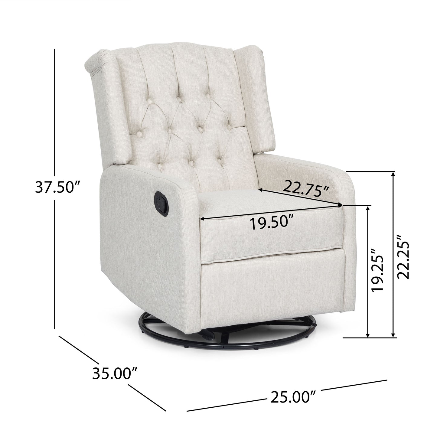 Classic Design, Manual Recliner Chair With 360 Degree Swivel - Beige