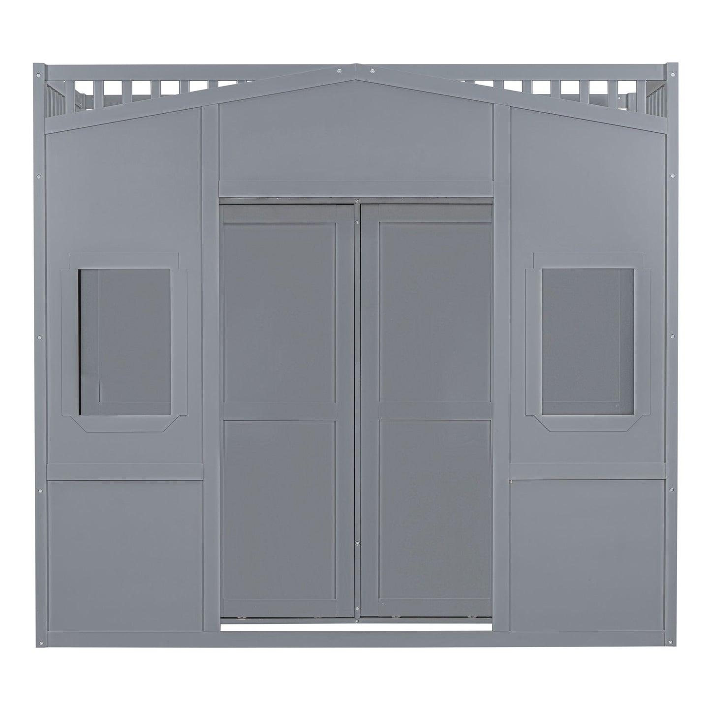 Twin Size House Loft Bed With Ladder And Wardrobe - Gray