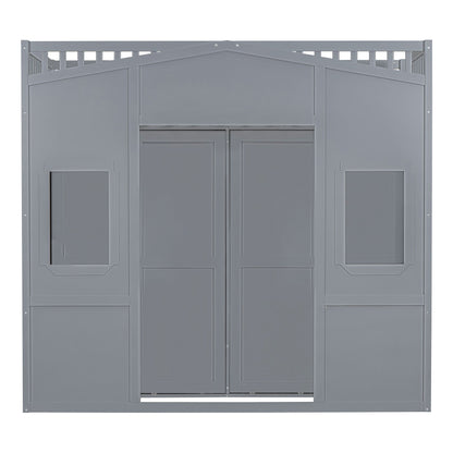Twin Size House Loft Bed With Ladder And Wardrobe - Gray